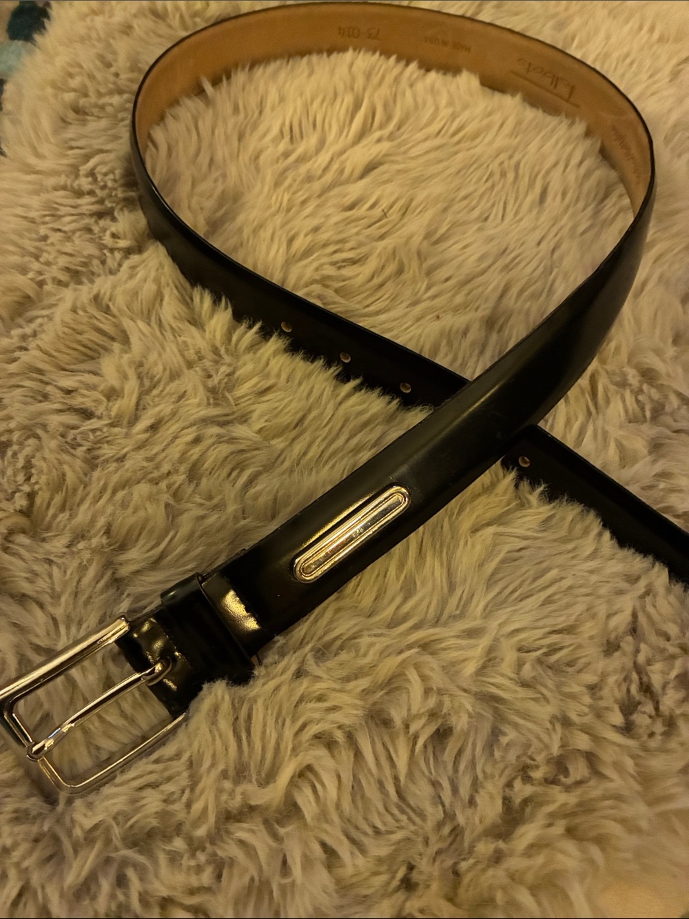 Talbots Black Leather Belt with Silver-Tone Buckle Italy